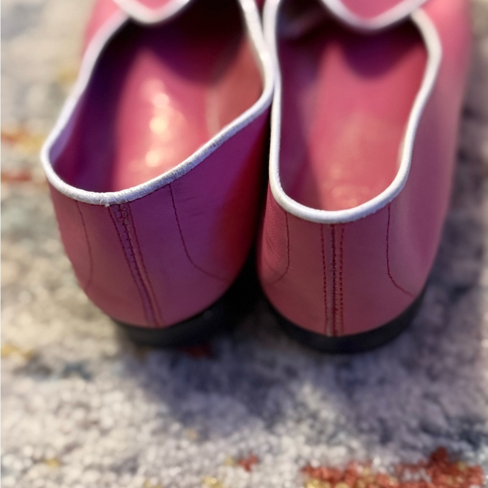 Pink Loafers with White Trim Travellete Belgian Shoes - Picture 3 of 4
